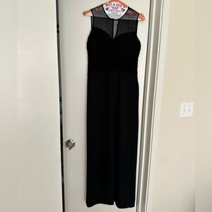 Elegant Formal Black Sleeveless Jumpsuit with Lace Overlay and Pockets